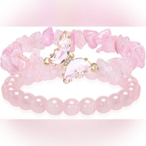 Rose Quartz Butterfly Healing Bracelet Set